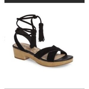 Sam Edelman 7 Jenna Sandals Black Ankle Straps Wooden Heel Platform Sued…